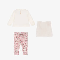 Mayoral-Girls Ivory & Pink Floral Cotton Leggings Set | Childrensalon
