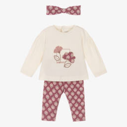 Mayoral-Girls Ivory & Pink Floral Cotton Leggings Set | Childrensalon