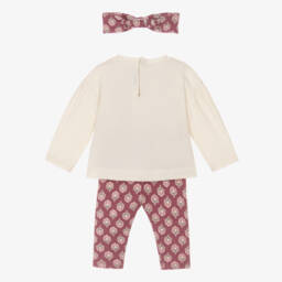Mayoral-Girls Ivory & Pink Floral Cotton Leggings Set | Childrensalon
