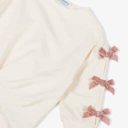 Mayoral-Girls Ivory & Pink Leggings Set with Velvet Bows | Childrensalon