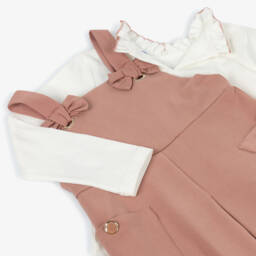 Mayoral-Girls Ivory & Pink Pinafore Dress Set with Bows | Childrensalon