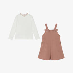 Mayoral-Girls Ivory & Pink Pinafore Dress Set with Bows | Childrensalon