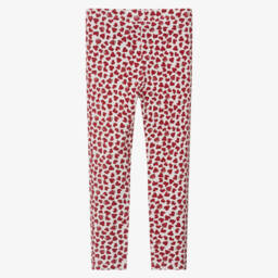 Mayoral-Girls Ivory & Red Cotton Heart Print Leggings | Childrensalon