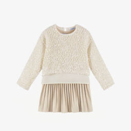 Mayoral-Girls Ivory Sequin & Beige Pleated Dress Set | Childrensalon