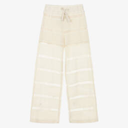 Girls Ivory Striped Crochet Trousers