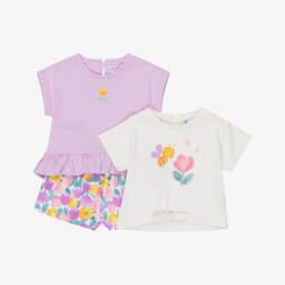 Mayoral-Girls Lilac Cotton Floral Shorts Set | Childrensalon