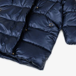 Mayoral-Girls Navy Blue Hooded Puffer Coat with Faux Fur Trim | Childrensalon