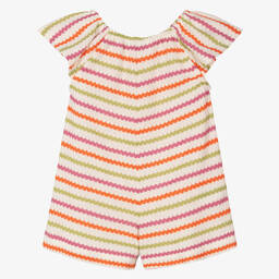 Mayoral-Girls Orange Striped Knit Playsuit | Childrensalon
