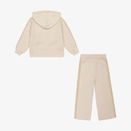 Mayoral-Girls Pale Beige Knitted Hoodie & Trouser Set | Childrensalon