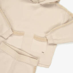 Mayoral-Girls Pale Beige Knitted Hoodie & Trouser Set | Childrensalon