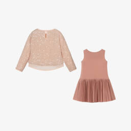 Mayoral-Girls Peach Pink Sequin Pleated Dress Set | Childrensalon