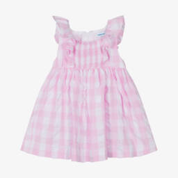 Mayoral-Girls Pink Cotton Gingham Dress | Childrensalon