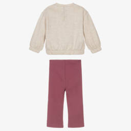 Mayoral-Girls Pink Cotton Trouser Set with Embroidered Flowers | Childrensalon