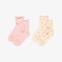 Mayoral-Носки из хлопка розовые и кремовые с сердечками для девочек (2пары) | Childrensalon