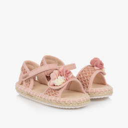 Mayoral-Girls Pink Flower Woven Sandals | Childrensalon