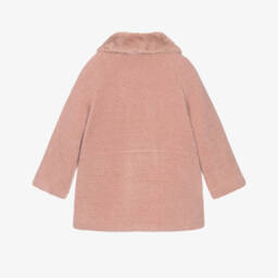 Mayoral-Пальто розовое пушистое с воротником из искусственного меха для девочек | Childrensalon