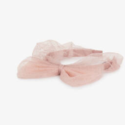 Mayoral-Girls Pink & Gold Glitter Tulle Bow Hairband  | Childrensalon