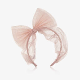 Mayoral-Girls Pink & Gold Glitter Tulle Bow Hairband  | Childrensalon