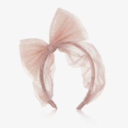 Mayoral-Girls Pink & Gold Glitter Tulle Bow Hairband  | Childrensalon