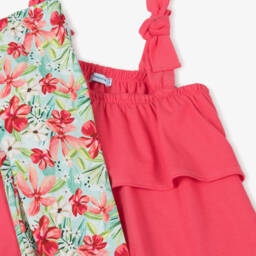 Mayoral-Girls Pink & Green Floral Cotton Leggings Set | Childrensalon