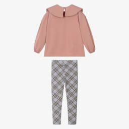 Mayoral-Girls Pink & Grey Tartan Check Cotton Leggings Set | Childrensalon