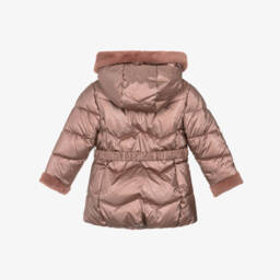 Mayoral-Пуховик розовый металлик с поясом для девочек | Childrensalon
