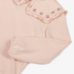 Mayoral-Girls Pink Jersey Blouse with Embroidered Collar | Childrensalon