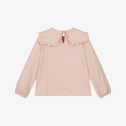 Mayoral-Girls Pink Jersey Blouse with Embroidered Collar | Childrensalon