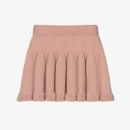 Mayoral-Girls Pink Knitted Skirt with Faux Fur Trim | Childrensalon