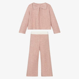 Mayoral-Girls Pink Lurex Knitted Trouser Set | Childrensalon
