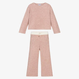 Mayoral-Girls Pink Lurex Knitted Trouser Set | Childrensalon
