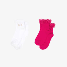 Mayoral-Girls Pink & White Cotton Socks (2 Pack) | Childrensalon