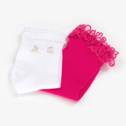 Mayoral-Girls Pink & White Cotton Socks (2 Pack) | Childrensalon