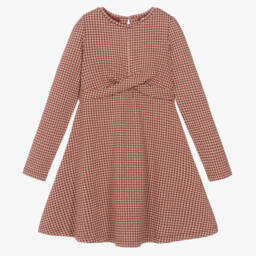 Mayoral Girls Red Beige Viscose Jersey Dress Childrensalon