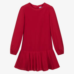 Mayoral-Платье красное из крепа с юбкой плиссе для девочек | Childrensalon