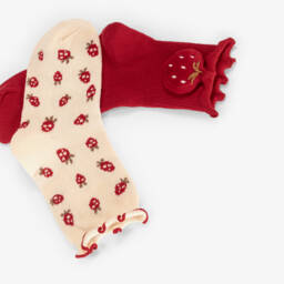 Mayoral-Girls Red Strawberry & Cream Cotton Socks (2 Pack) | Childrensalon
