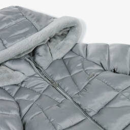 Mayoral-Girls Silver Grey Hooded Puffer Coat | Childrensalon