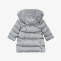 Mayoral-Girls Silver Grey Hooded Puffer Coat | Childrensalon