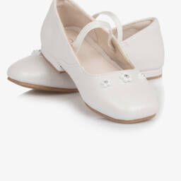 Mayoral-Girls White Faux Leather Flower Pumps | Childrensalon