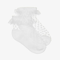 Mayoral-Girls White Flocked Dot Frilly Socks | Childrensalon
