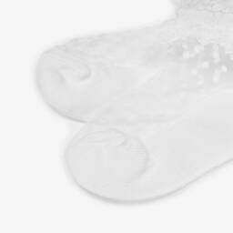 Mayoral-Girls White Flocked Dot Frilly Socks | Childrensalon