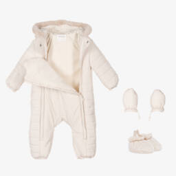 Mayoral Newborn-Ivory Padded Bunny Snowsuit | Childrensalon