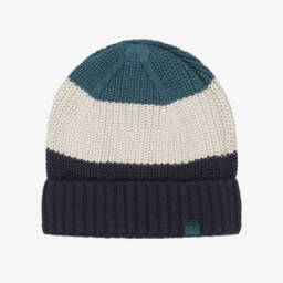 Navy Blue & Green Cotton Knitted Beanie Hat