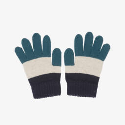 Navy Blue & Green Cotton Knitted Gloves