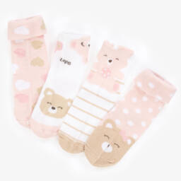 Mayoral Newborn-Pink & Ivory Cotton Baby Socks (4 Pack) | Childrensalon