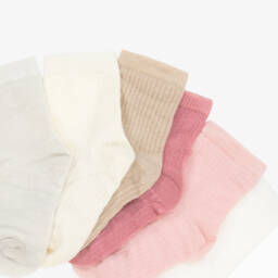 Mayoral Newborn-Pink & Ivory Eco Vero Baby Socks (6 Pack) | Childrensalon