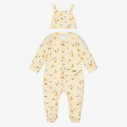 Mayoral Для новорожденных-Yellow Cotton Safari Print Babysuit Set | Childrensalon