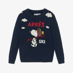 MC2 Saint Barth-Boys Navy Blue Wool Knit Après Ski Snoopy Sweater | Childrensalon