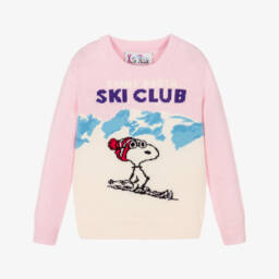 MC2 Saint Barth-Pink & Ivory Knitted Ski Club Snoopy Sweater | Childrensalon