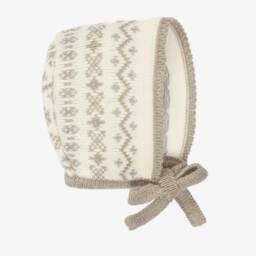 Baby Boys Ivory & Beige Fair Isle Bonnet
